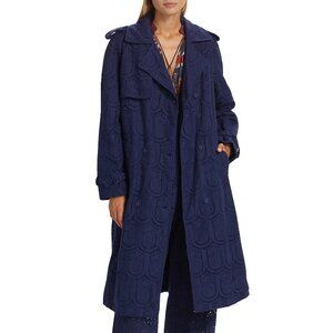 Farm Rio Eyelet Cotton Double-Breasted Trench Coat Size S New With Tags